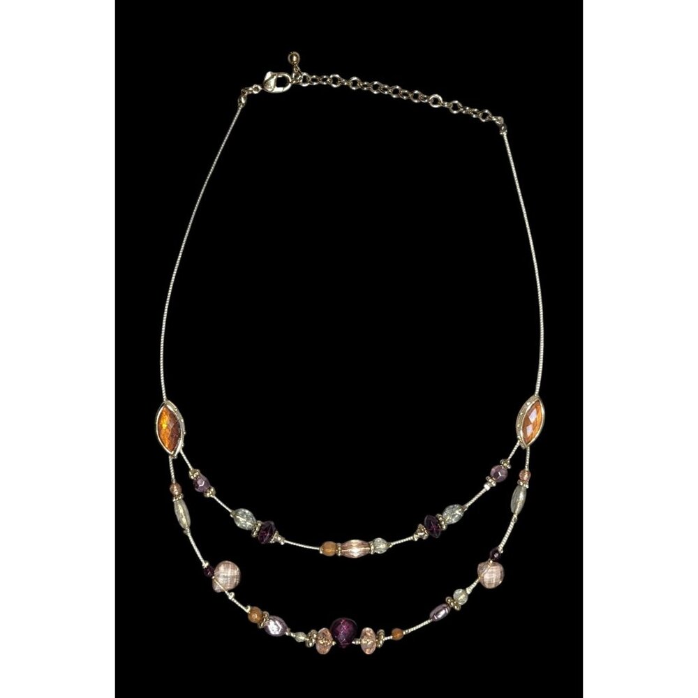 Whimsical Purple And Gold Tone Floating Multilayer Necklace